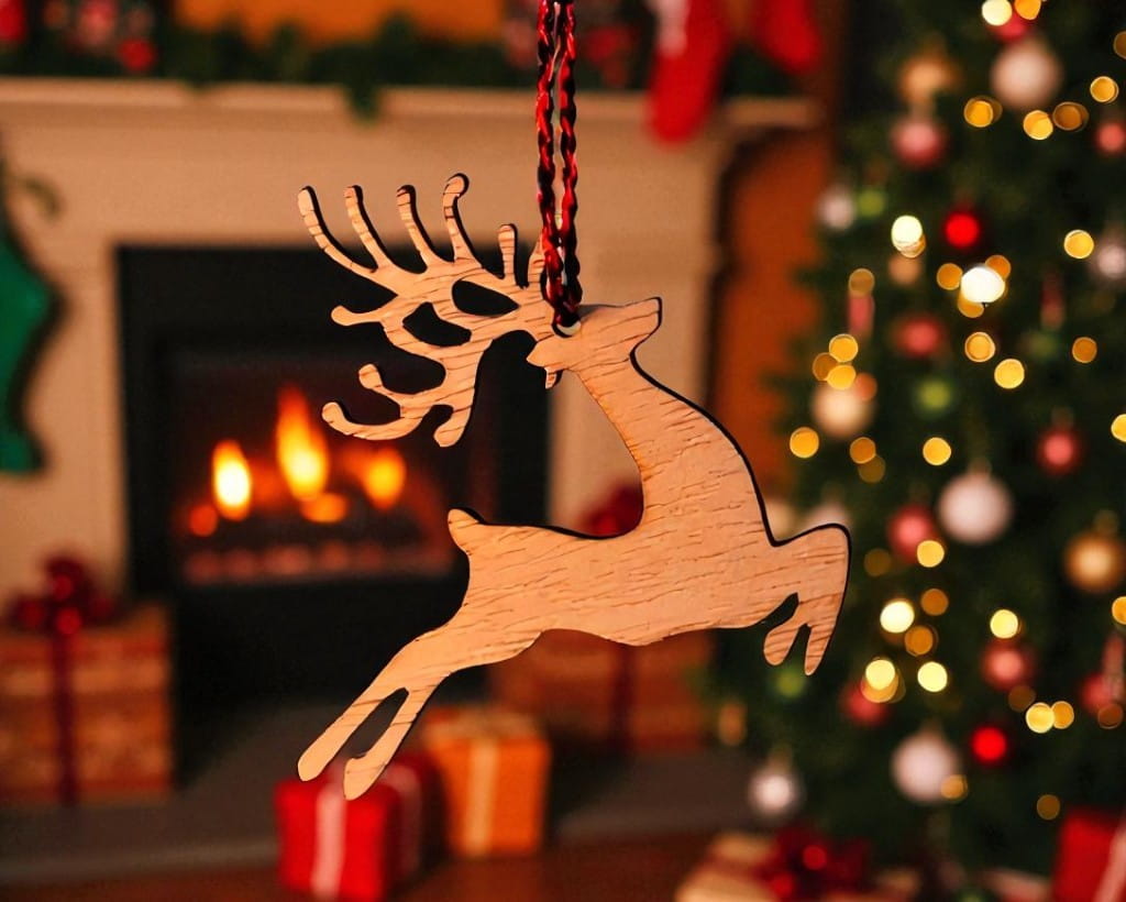 Laser Cut Jumping Reindeer Christmas Tree Ornament