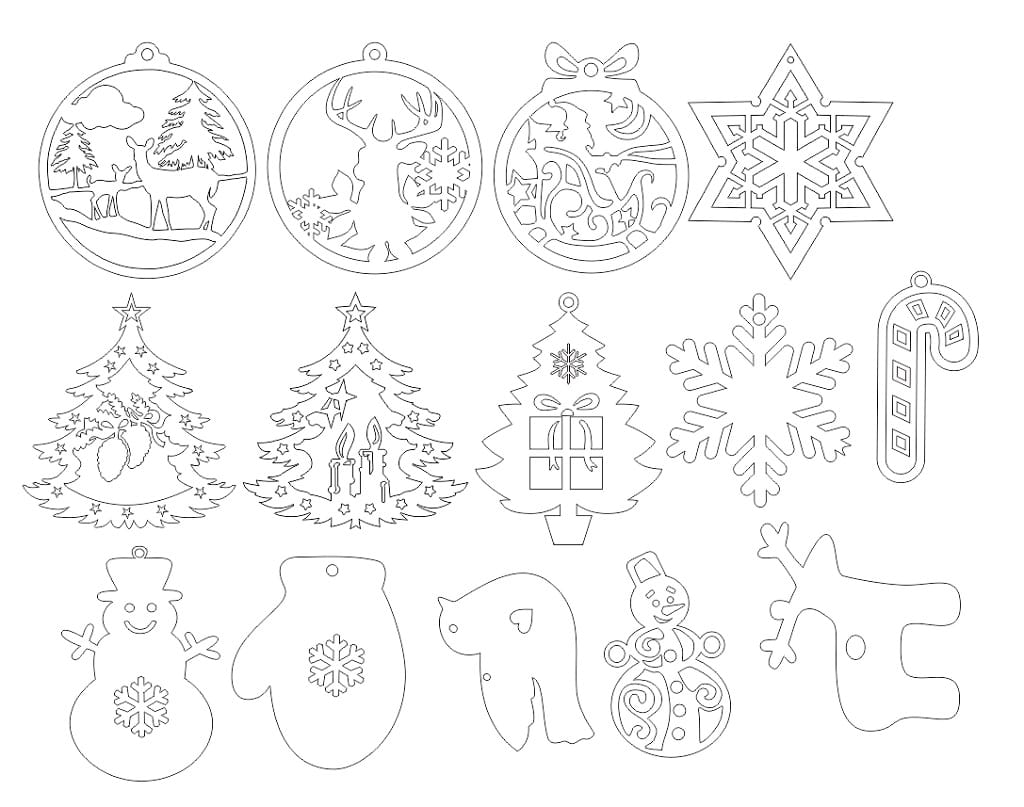 Laser Cut Festive Shapes Ornament Set