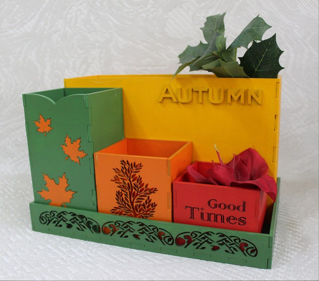 Laser Cut Autumn Themed Desk Organizer