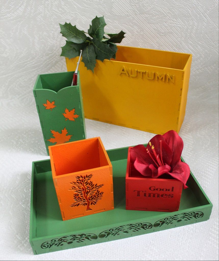 Laser Cut Autumn Themed Desk Organizer