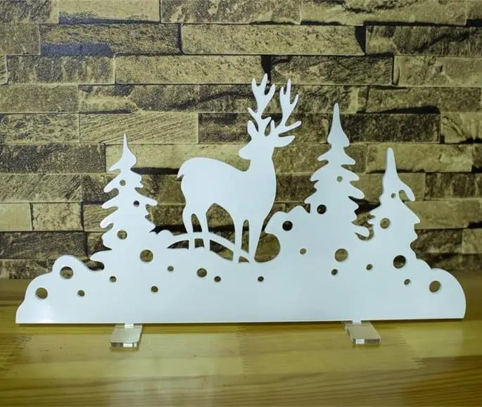 Laser Cut Christmas Village Display Stand with Deer and Christmas Trees