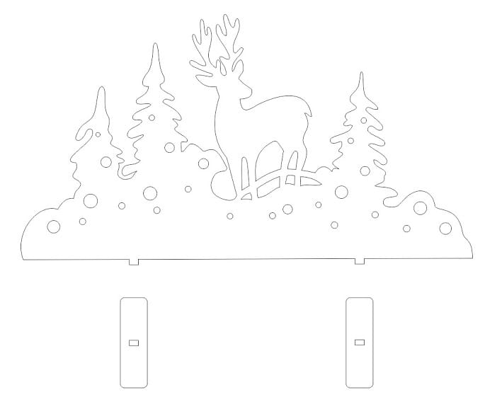 Laser Cut Christmas Village Display Stand with Deer and Christmas Trees