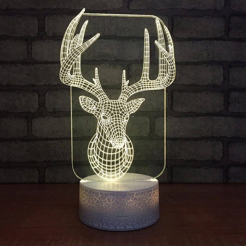 Laser Cut Engraved Deer Head Antler 3D Optical Illusion Night Light