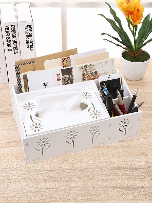 Laser Cut Multifunctional Desk Organizer With Tissue Box