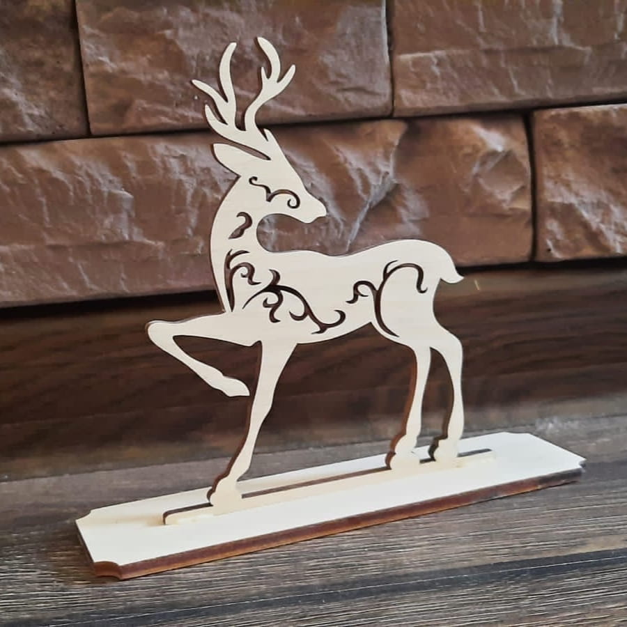 Laser Cut Reindeer on Stand Festive Holiday Decoration