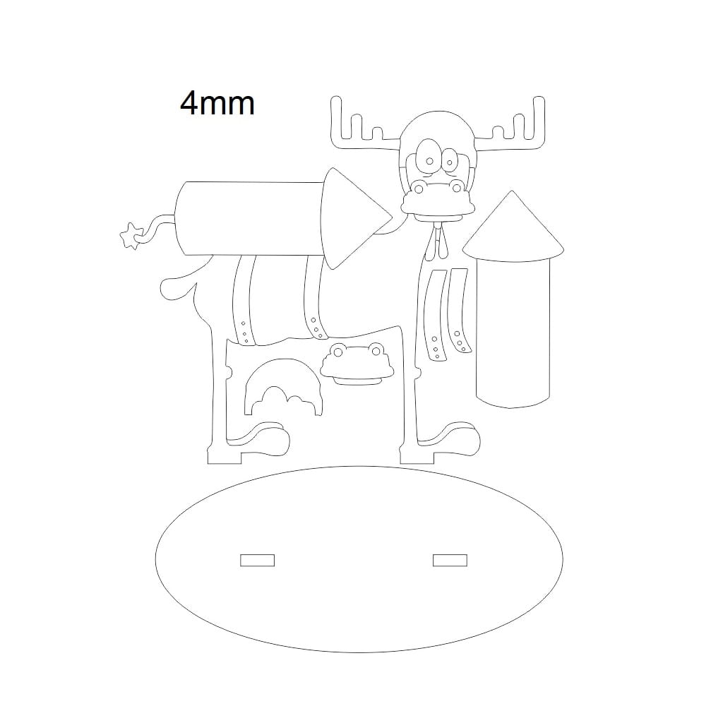 Laser Cut Worried Reindeer with Rocket Christmas Decoration