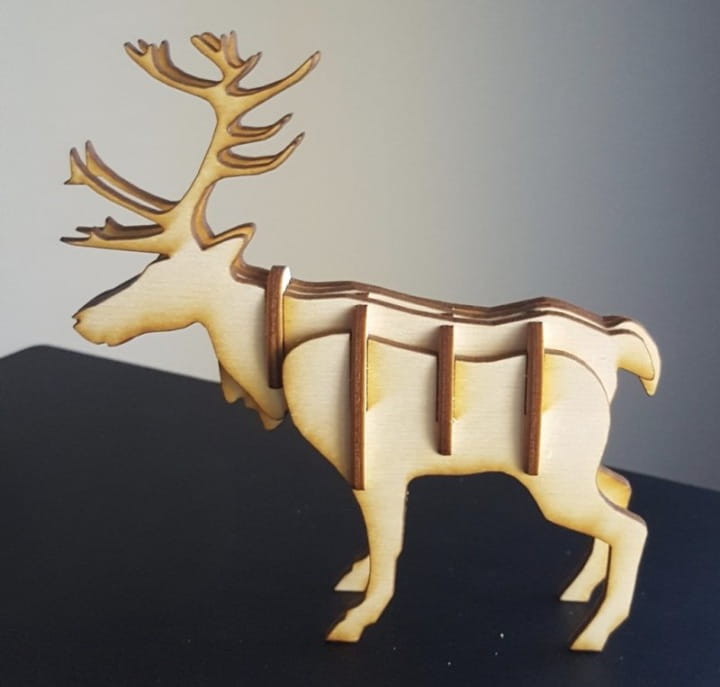 Laser Cut Reindeer 3D Wood Model Holiday Decoration