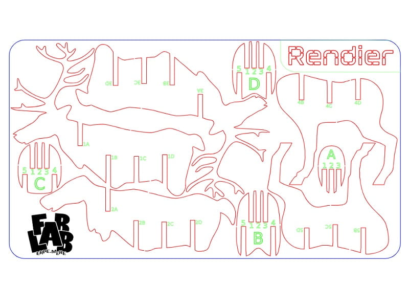 Laser Cut Reindeer 3D Wood Model Holiday Decoration