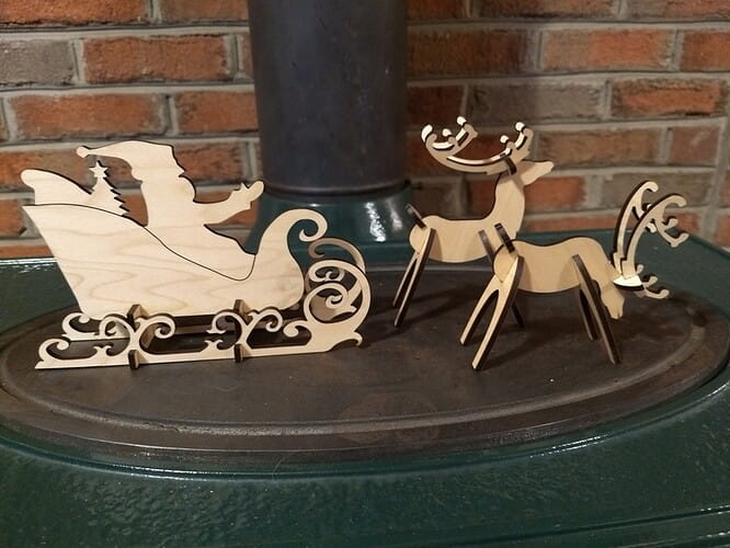 Laser Cut Santa Sleigh with Reindeers Christmas Decoration