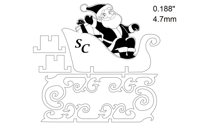 Laser Cut Santa Sleigh Runners Christmas Decoration