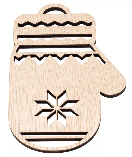 Laser Cut Wooden Mitten Shaped Christmas Tree Ornament