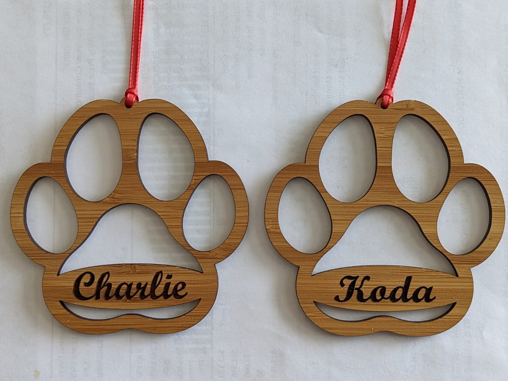 Laser Cut Dog Paw Print Memorial Ornament