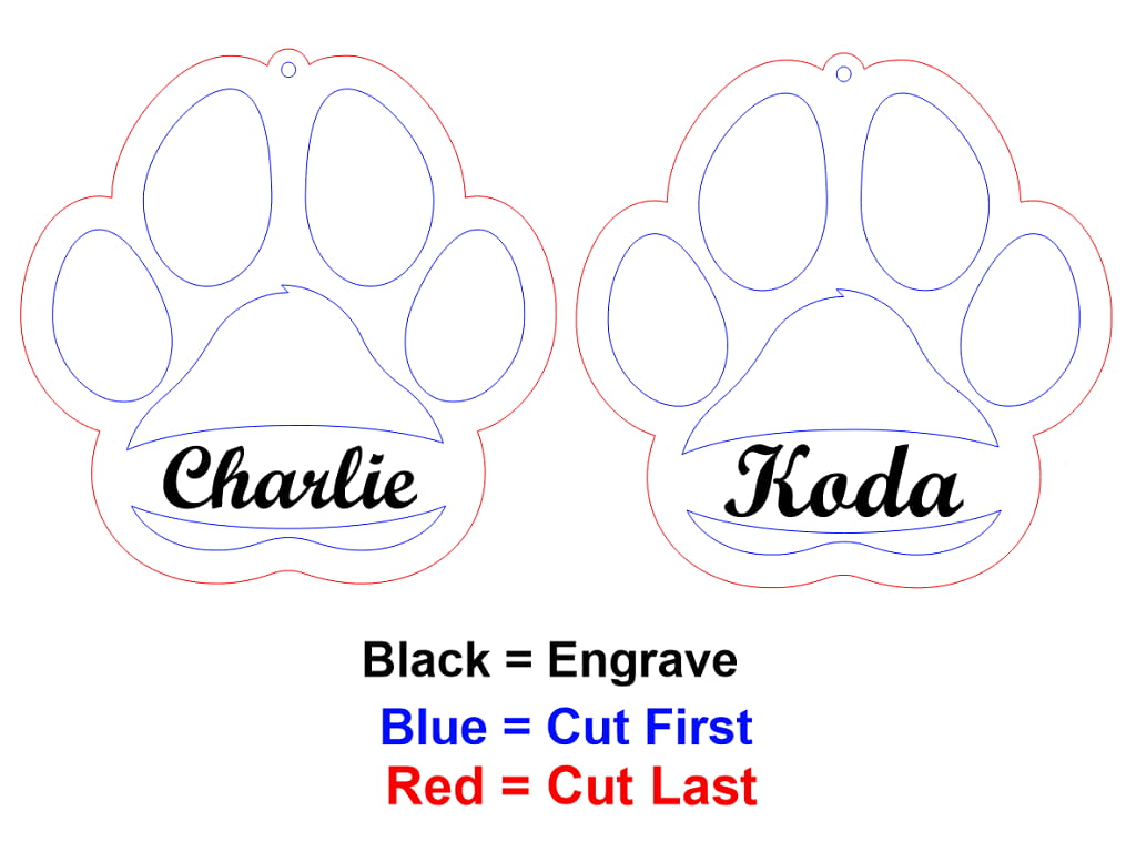 Laser Cut Dog Paw Print Memorial Ornament