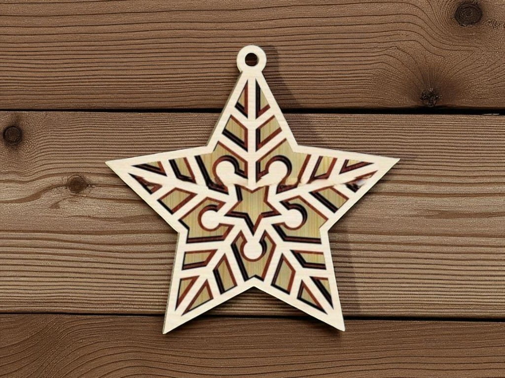 Laser Cut Wooden Christmas Star Ornament