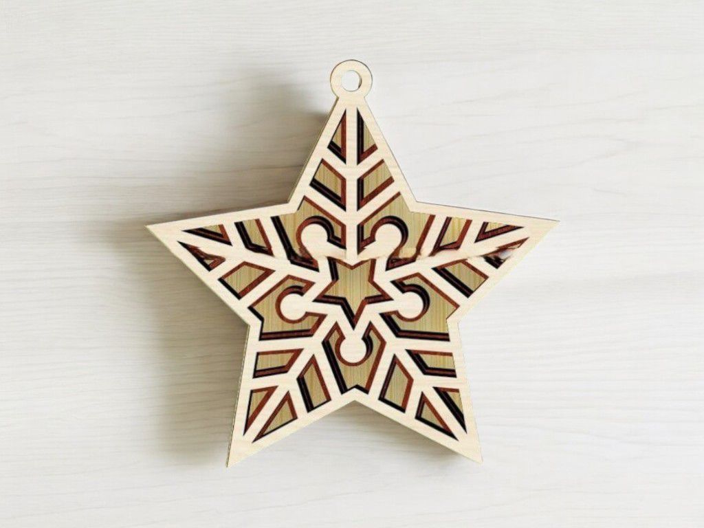 Laser Cut Wooden Christmas Star Ornament