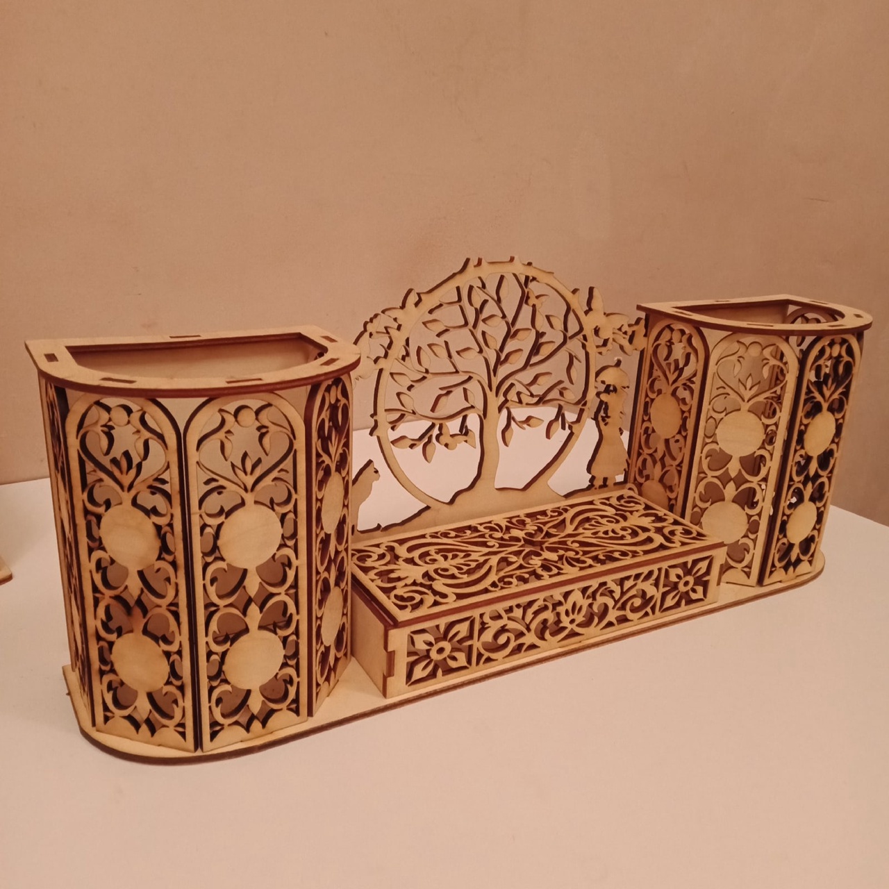 Laser Cut Pencil Holder Desk Organizer With Floral Cut Out Design