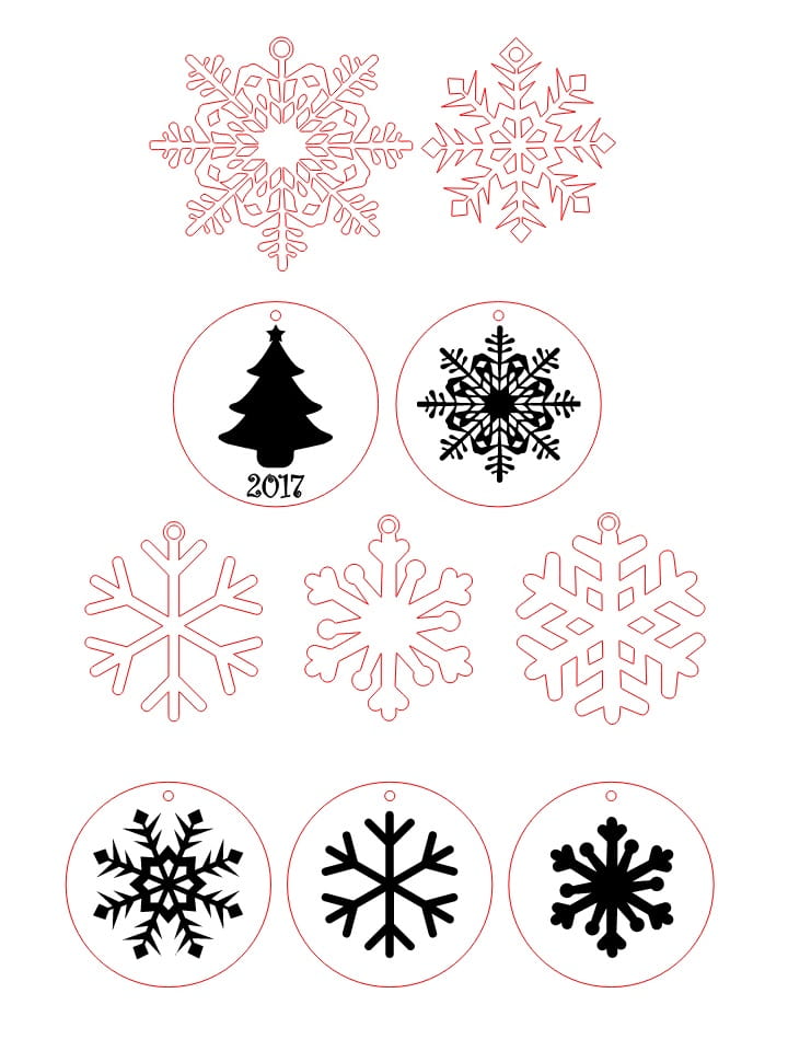 Laser Cut Wooden Snowflake Ornament Set