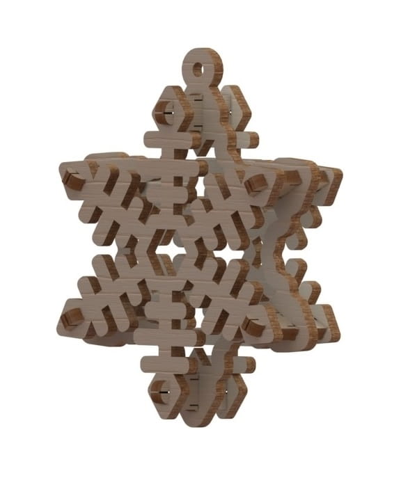 Laser Cut 3D Wooden Snowflake Decoration