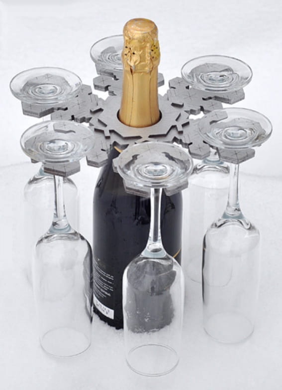 Laser Cut Wooden Snowflake Wine Butler