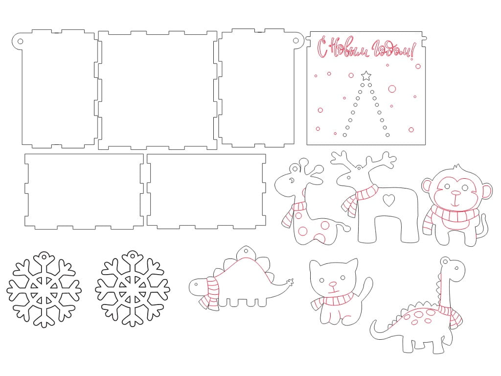 Laser Cut Christmas Gift Box with Christmas Tree Toys