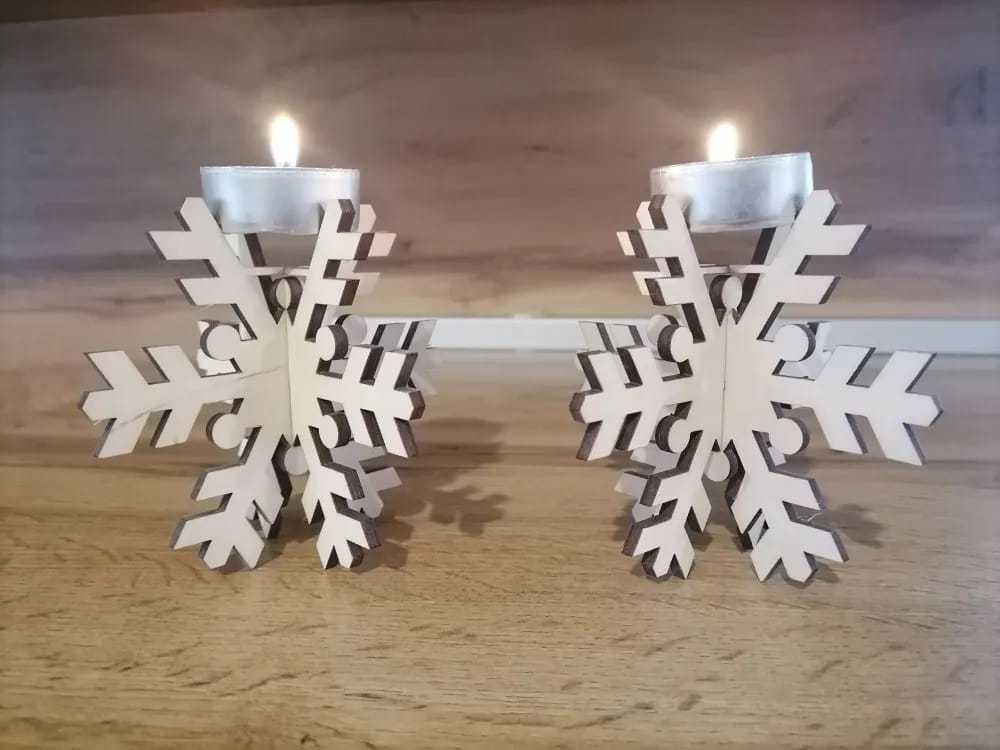 Laser Cut Wooden Snowflake Candle Holder