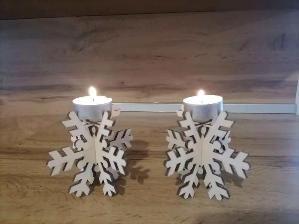 Laser Cut Wooden Snowflake Candle Holder