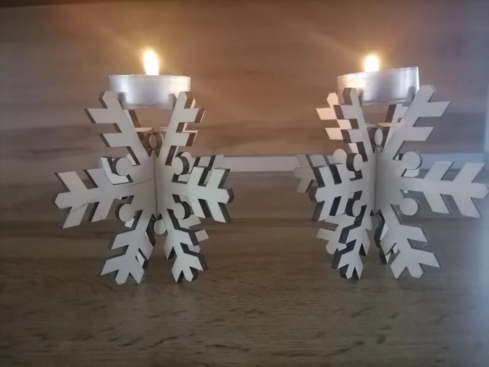 Laser Cut Wooden Snowflake Candle Holder