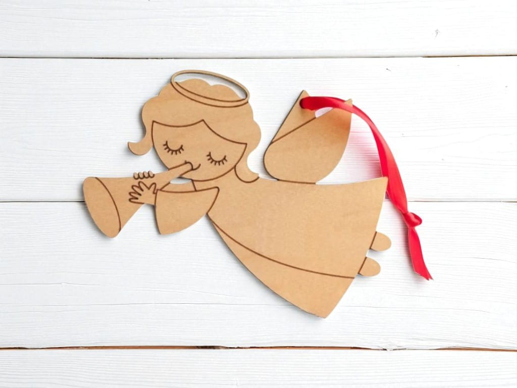Laser Cut Little Angel with Trumpet Ornament