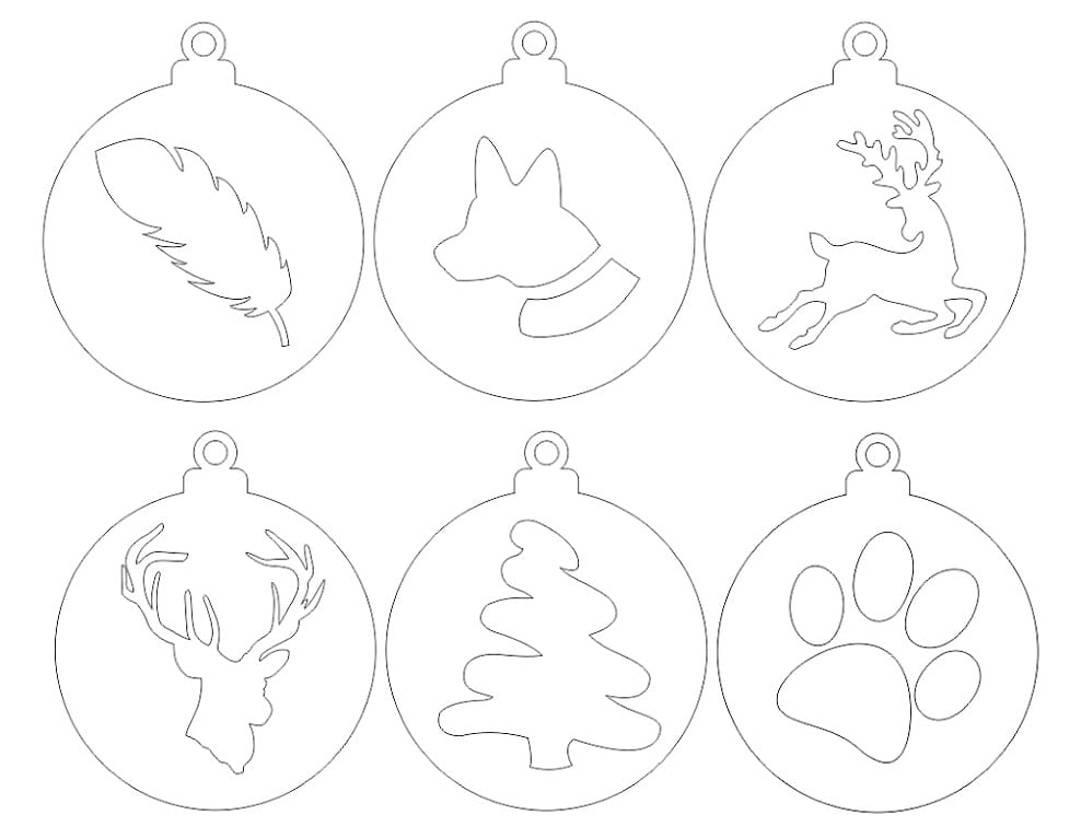 Laser Cut Christmas Tree Baubles Set of 6