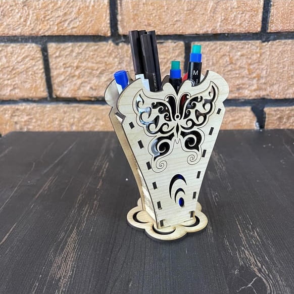 Laser Cut Butterfly Decorated Pen Holder