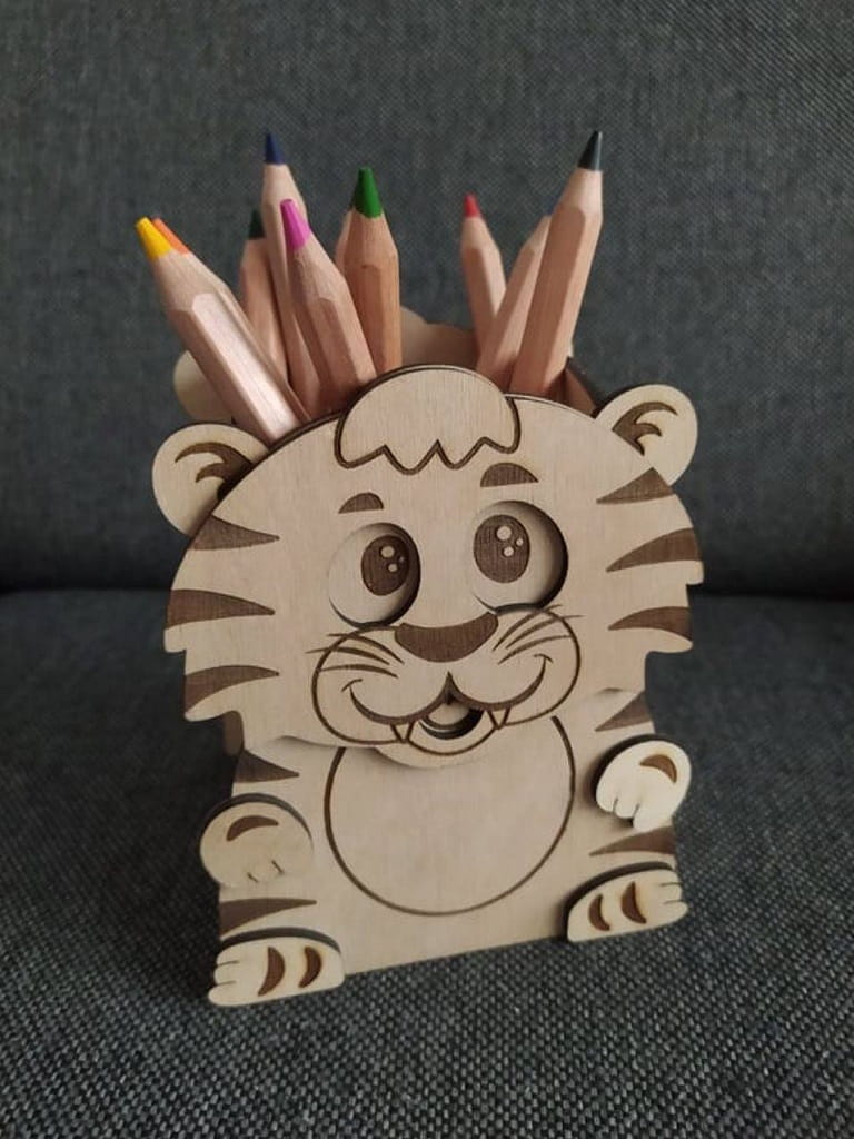 Laser Cut Cute Tiger Pen Pencil Holder for Kids