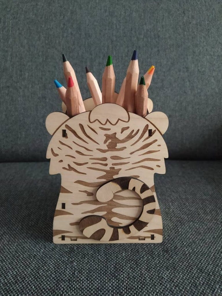 Laser Cut Cute Tiger Pen Pencil Holder for Kids