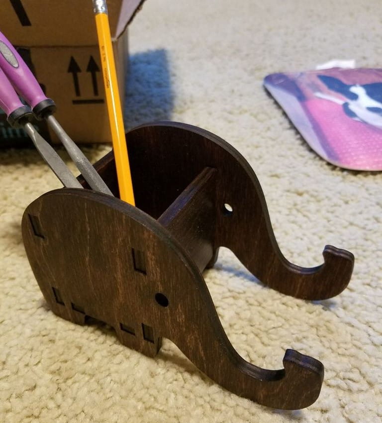 Laser Cut Elephant Phone and Pen Holder