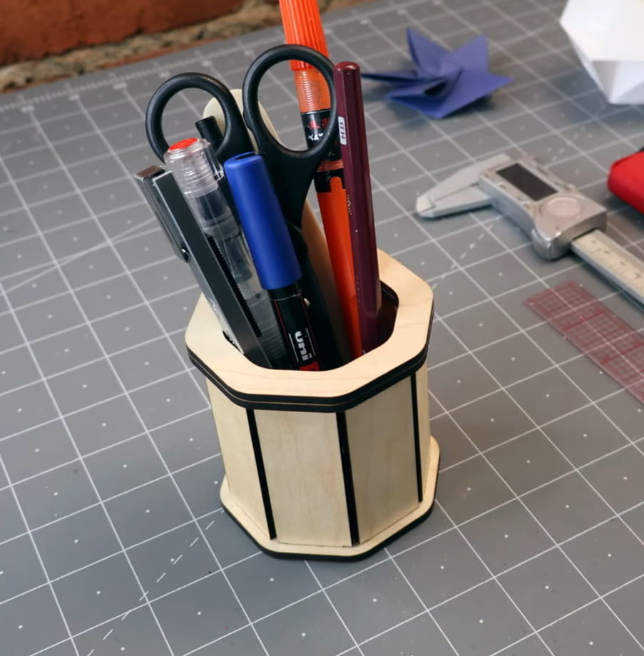 Laser Cut Polygon Pen Basket Pencil Holder
