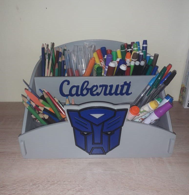 Laser Cut Transformer Wood Desk Storage Organizer