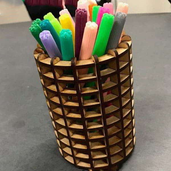 Laser Cut Round Pencil Holder Office Desk Organizer