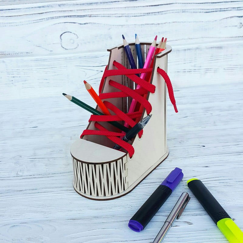 Laser Cut Sneaker Shaped Pen Pencil Holder Desk Organizer