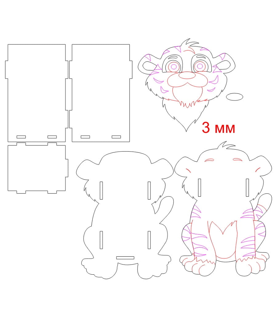 Laser Cut Tiger Shaped Wooden Pencil Holder