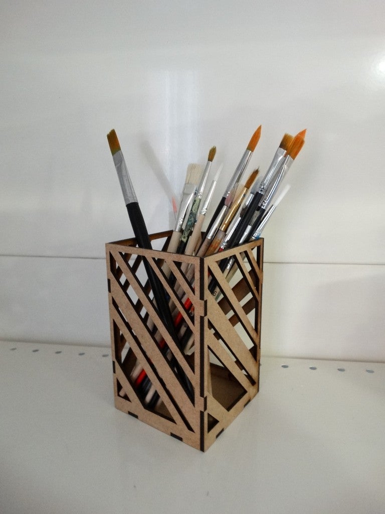 Laser Cut Wooden Brush and Pencil Holder