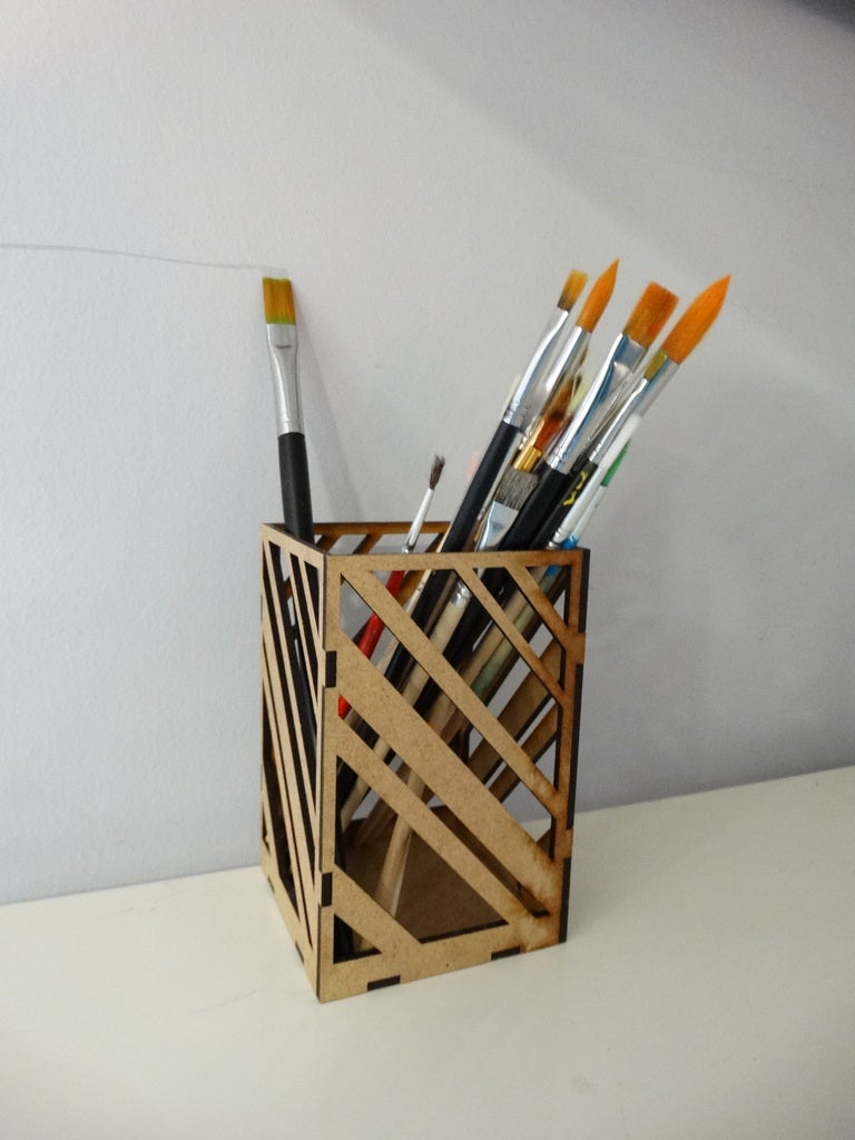 Laser Cut Wooden Brush and Pencil Holder