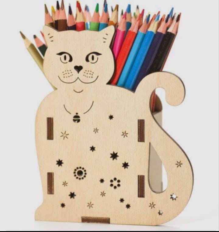 Laser Cut Wooden Cat Pencil Holder