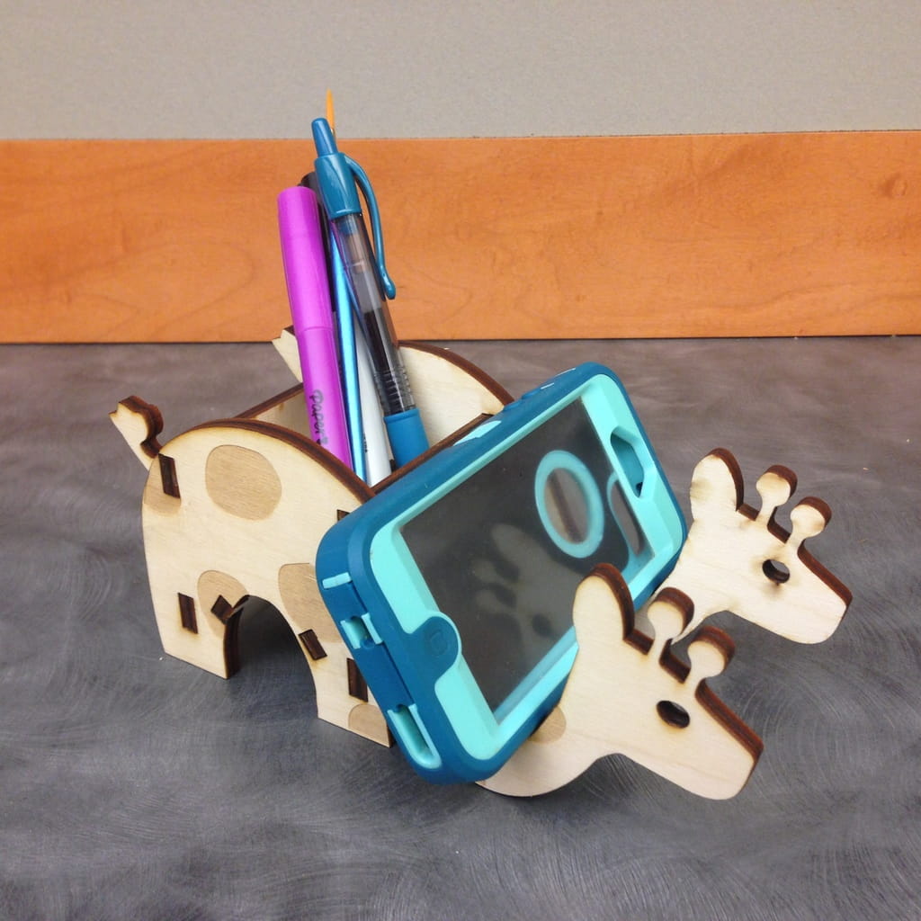 Laser Cut Wooden Giraffe Pencil and Mobile Holder