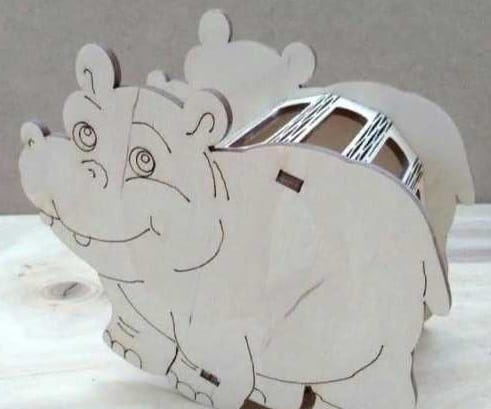 Laser Cut Wooden Hippo Pencil Holder