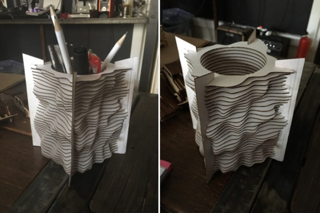 Laser Cut Wooden Wavy Pencil Holder