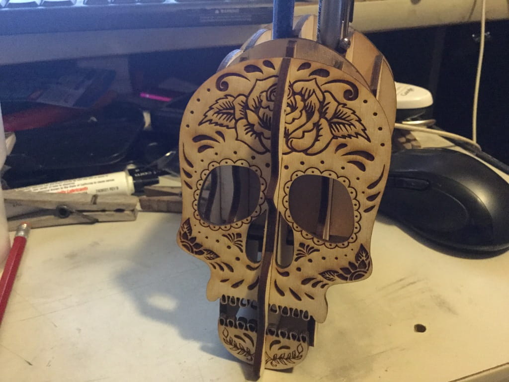 Laser Cut Wooden Skull Pen Holder