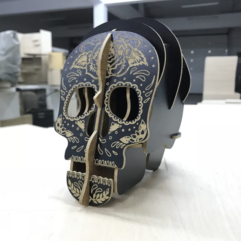 Laser Cut Wooden Skull Pen Holder