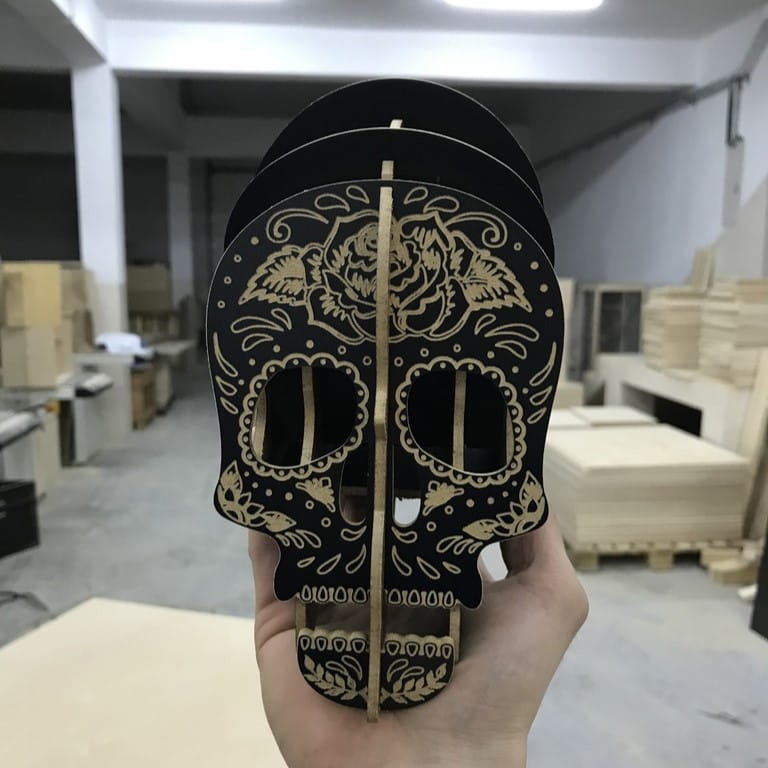 Laser Cut Wooden Skull Pen Holder