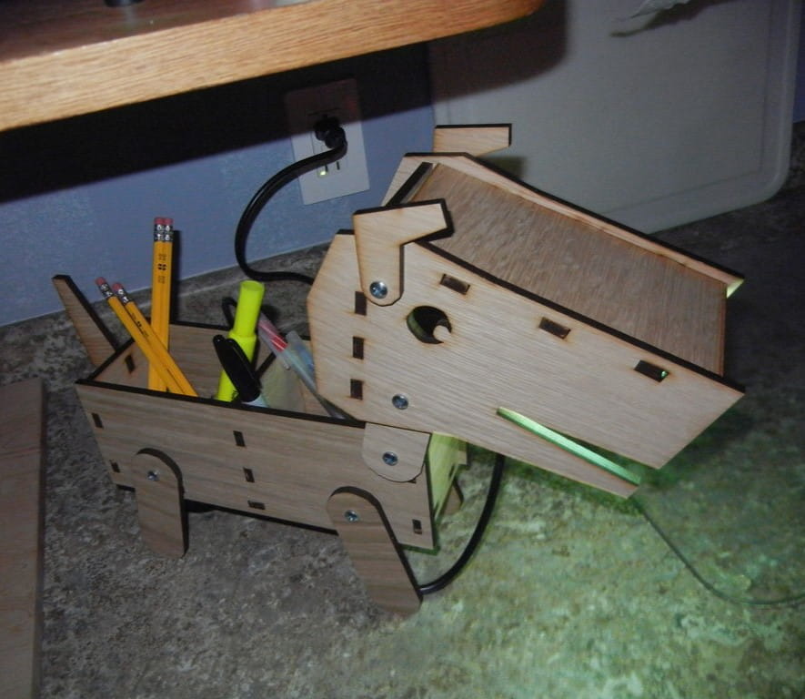 Laser Cut Wooden Dog Lamp Desk Tidy