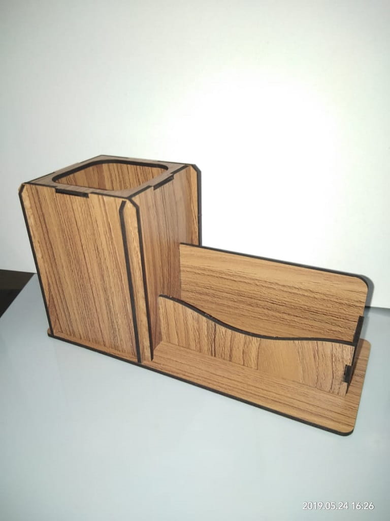 Laser Cut Pen Stand with Business Card Holder Desk Organizer