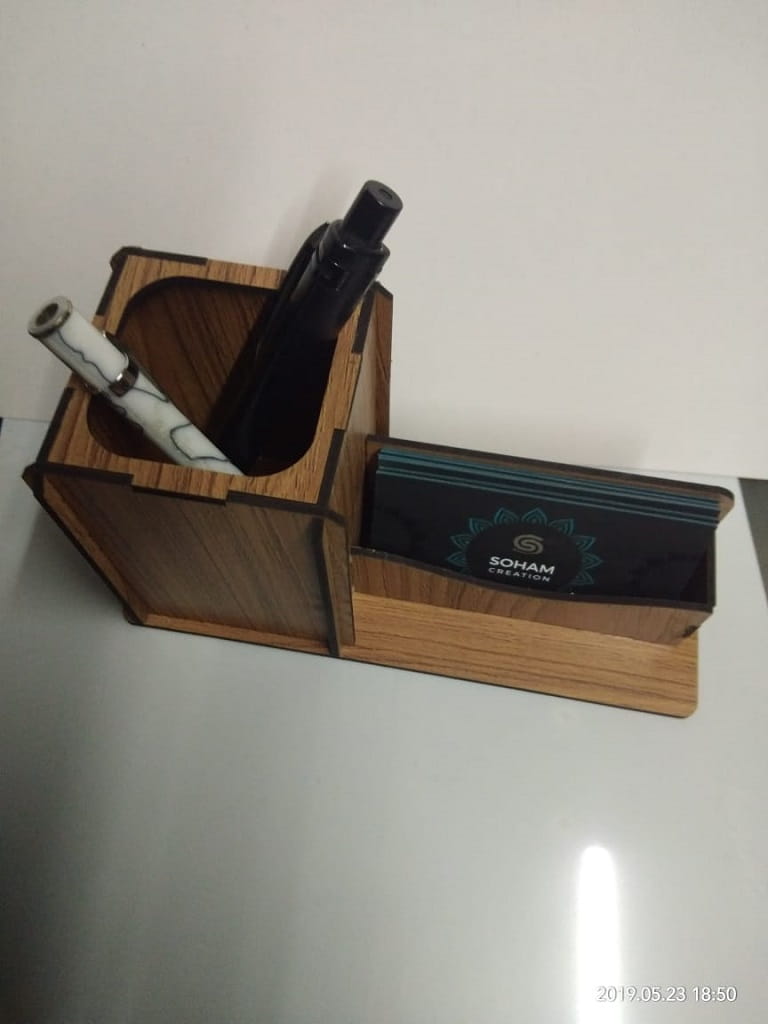 Laser Cut Pen Stand with Business Card Holder Desk Organizer